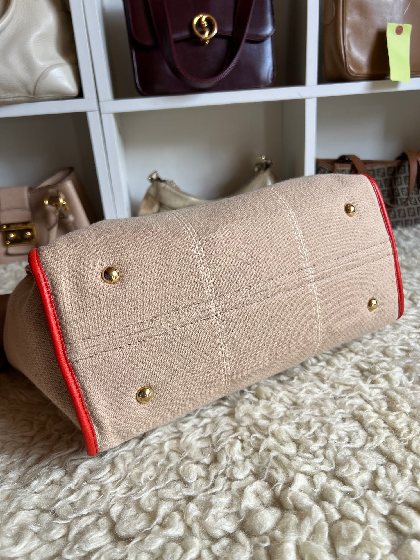 Salvatore Ferragamo Medium Leather & Denim Tote Gold Buckle